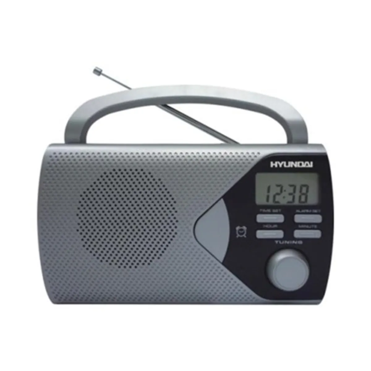 Hyundai PR200S hordozható rádió ezüst analóg am fm tuner lcd kijelző ébresztő óra fejhallgató kimenet 4x R14 akkumulátor hálózati tápellátás #1