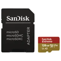 Sandisk 00121586 microSDXC Extreme kártya 128GB adapterrel A2 C10 V30 U3 olvasás 190MBps írás 90MBps