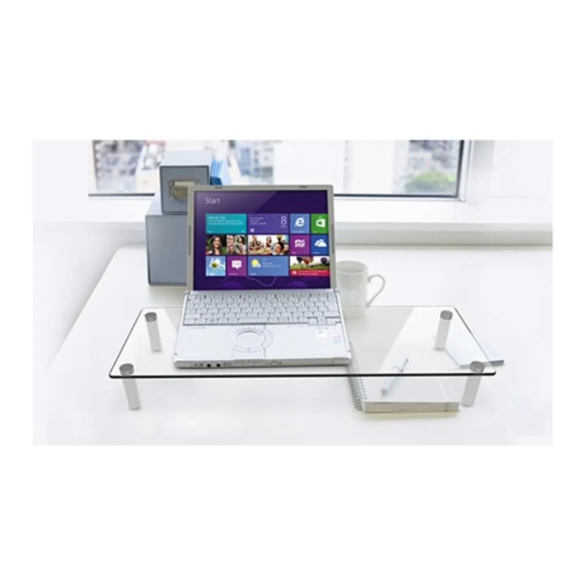 Stell SOS 5010 monitor állvány üveg edzett 5 mm, szerszám nélküli összeszerelés, csúszásgátló alátétek, teherbírás 20 kg, acél és üveg #2