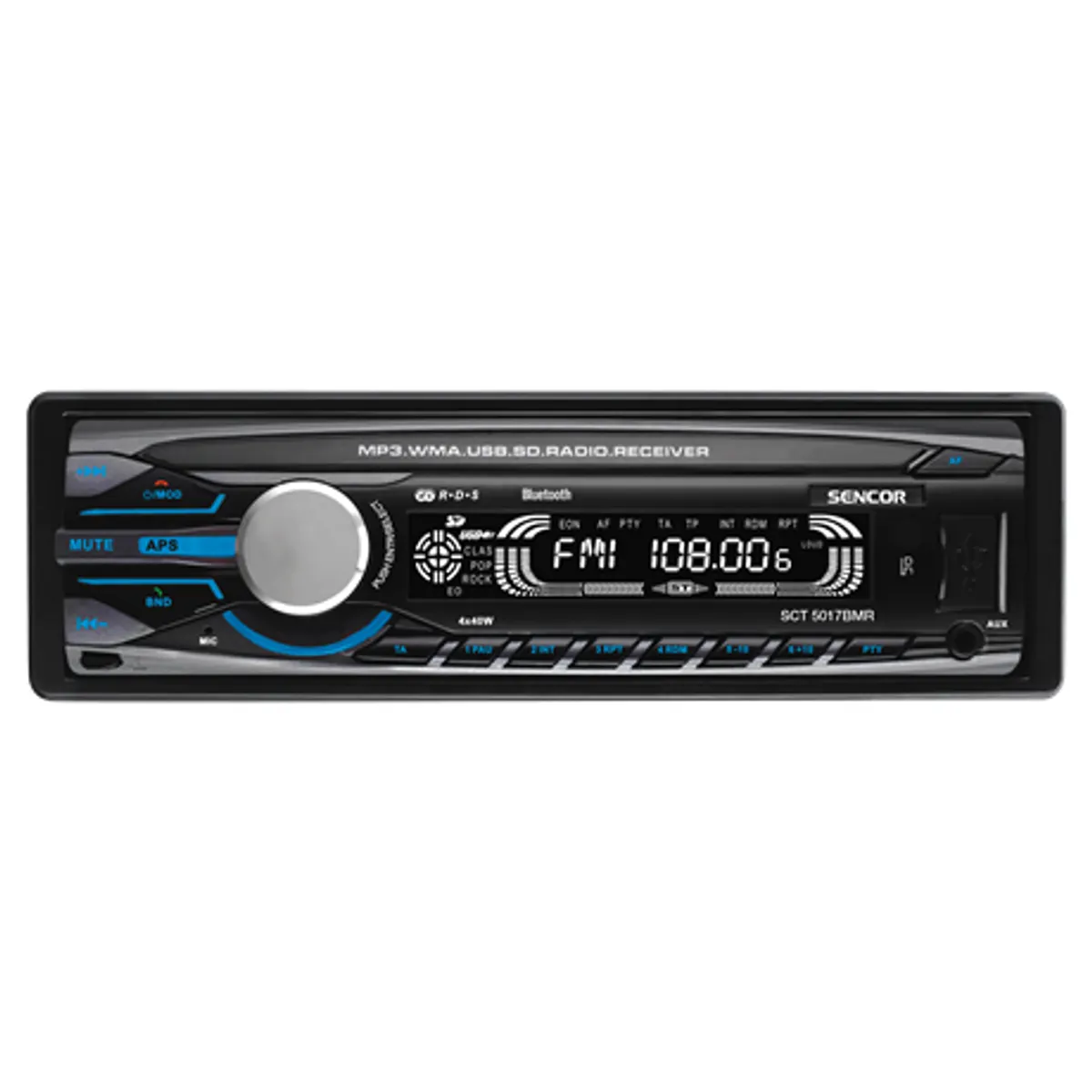 Sencor SCT5017BMR autórádió Bluetooth vevőegység, MP3 WMA lejátszó, USB SD MMC bemenet, előlapi AUX, LCD kijelző szöveg, RDS, 40 W x 4, ISO-DIN #1
