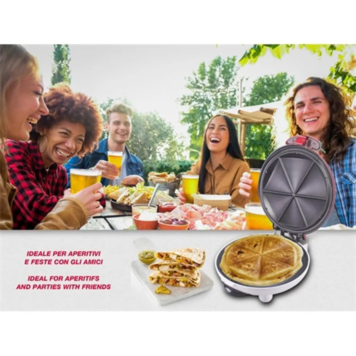 Beper P101CUD600 quesadilla sütő 23,5 cm sütőfelület, piros-fehér, tapadásmentes bevonat, hőszigetelt fogantyú, csúszásmentes lábak #2
