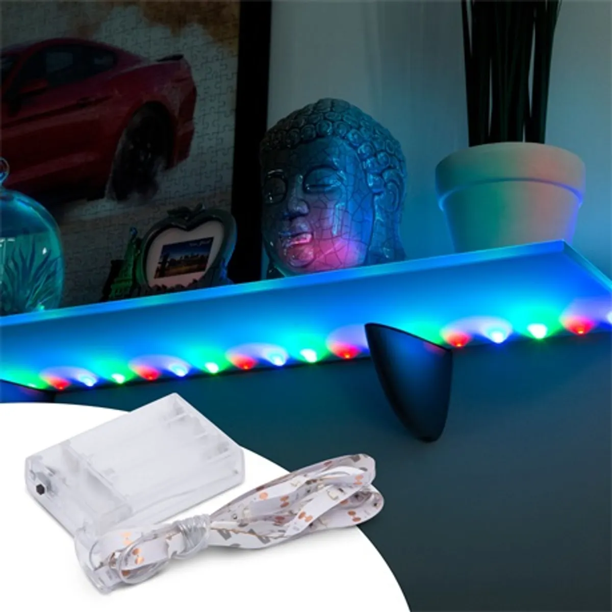 Family Decor 55885 led szalag színes 1 m elemes öntapadós hátoldal rgb 30x2835 smd 3xaa kábel 30 cm #2