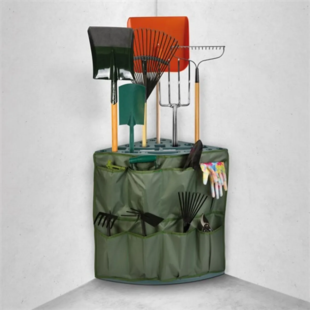 Garden of Eden 11329 Kerti szerszámtartó 43x43x59 cm PP falra 4 akasztólyuk max teherbírás 20 kg zöld fekete #1