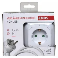 Emos P04219GU kocka hosszabbító 4 aljzat USB 2x 1,9 m fehér #2