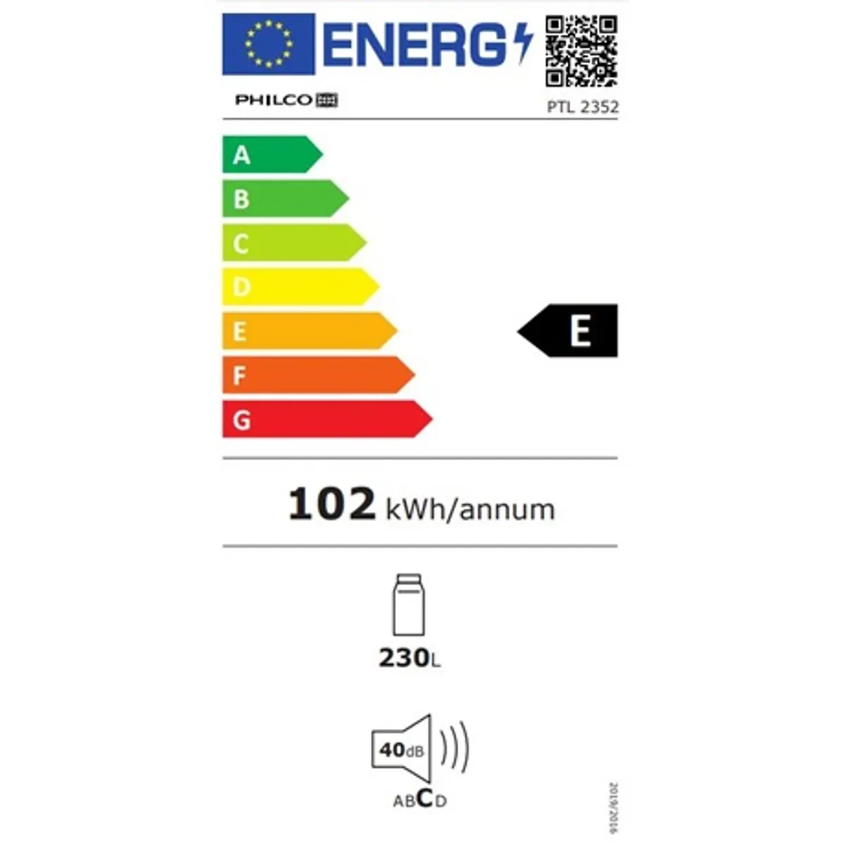 Philco PTL 2352 egyajtós hűtőszekrény 230 l e energiaosztály 40 dB r600a fehér #3