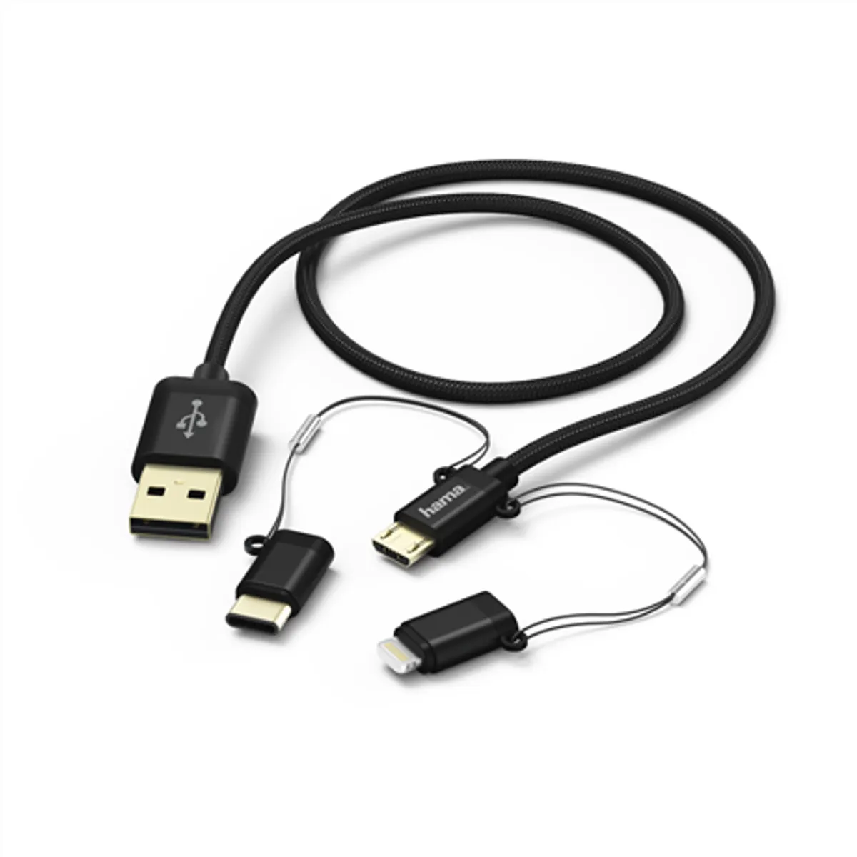Hama 183348 3in1 adatkábel micro USB Type-C Lightning 1m fekete fém borítás duplán árnyékolt #2