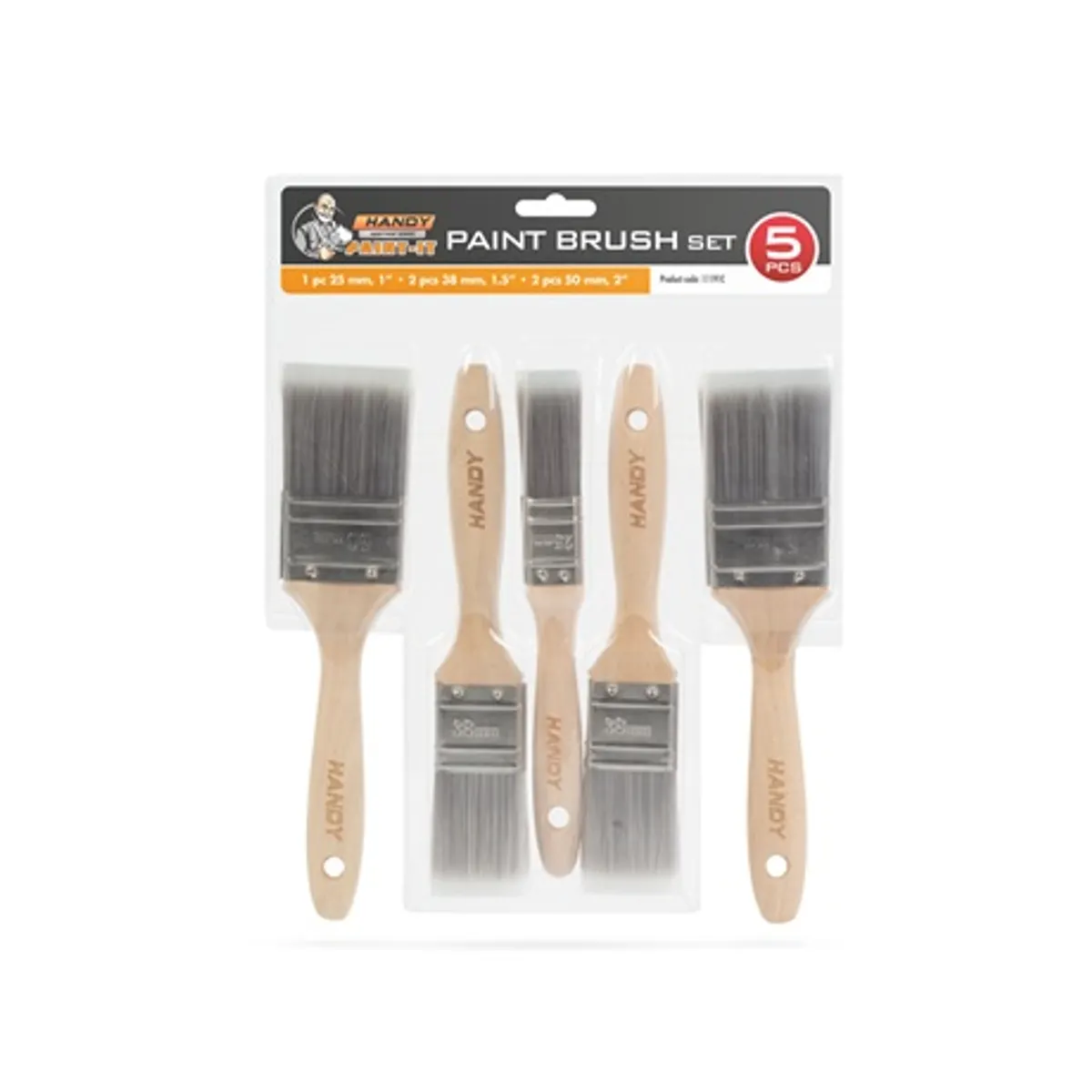 Handy 11191C festőecset szett 5db 1"25 mm, 1,5"38 mm, 2"50 mm rozsdamentes befogó, fa nyél, akasztólyuk #3