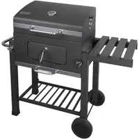 Fieldmann FZG 1008 grill kerti faszenes tűztér 61x45,5 cm sütőrács 27,8x41,5 cm melegentartó rács 53,5x24 cm sütési magasság 78 cm krómozott grillrácsok beépített hőmérő #1