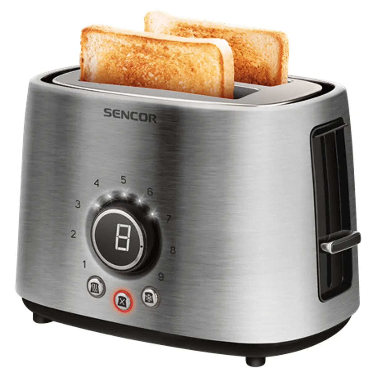 Sencor STS5050SS kenyérpirító 2 szeletes, 1000 W, nemesacél, kiolvasztás, 9 pirítási szint, automatikus középre igazítás, morzsagyűjtő tálca #2