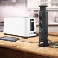 Delight 20430MBU rejtett elosztó 3 aljzat és 2 USB csatlakozó fém ház matt fekete #4