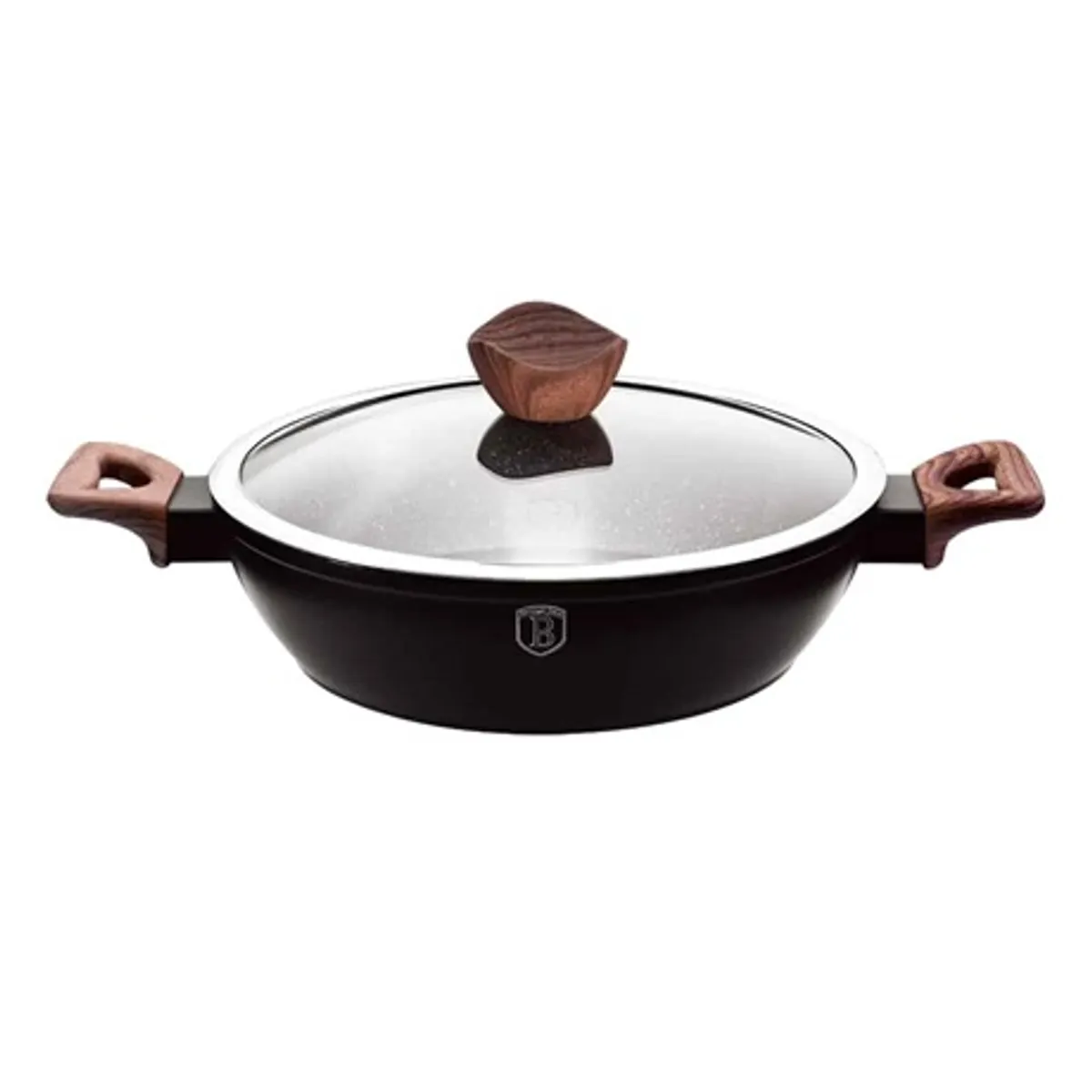 Berlinger Haus BH-1739 alacsony lábas fedővel 28 cm 3,8 L kovácsolt alumínium 3rétegű márvány bevonat turbó indukciós talp hőálló üveg fedő #1