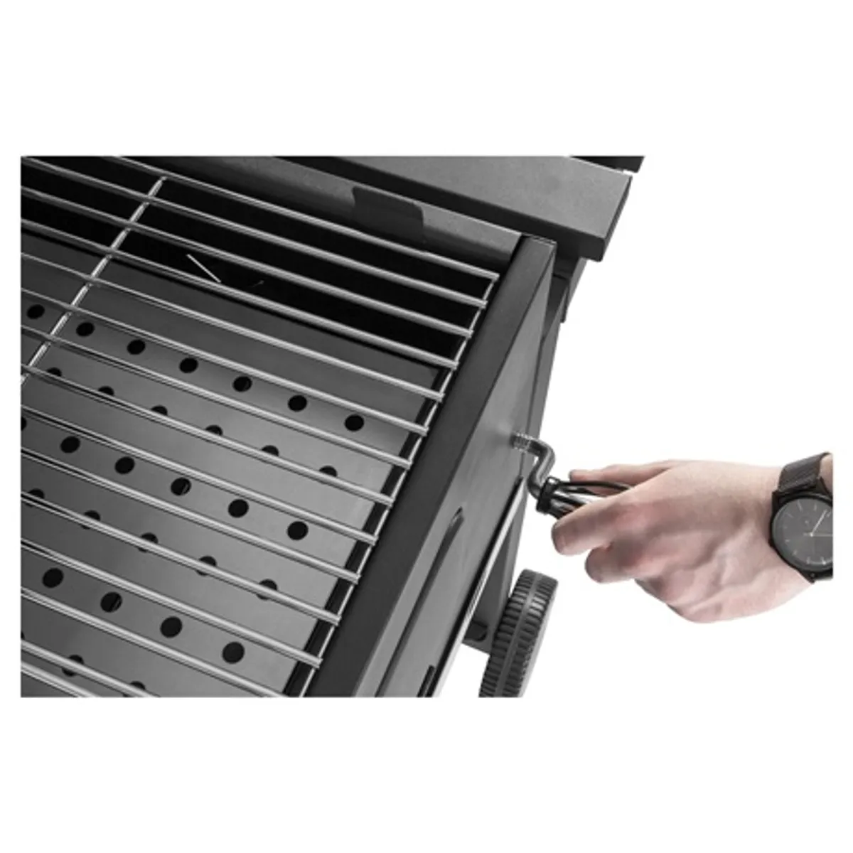 Fieldmann FZG 1008 grill kerti faszenes tűztér 61x45,5 cm sütőrács 27,8x41,5 cm melegentartó rács 53,5x24 cm sütési magasság 78 cm krómozott grillrácsok beépített hőmérő #5