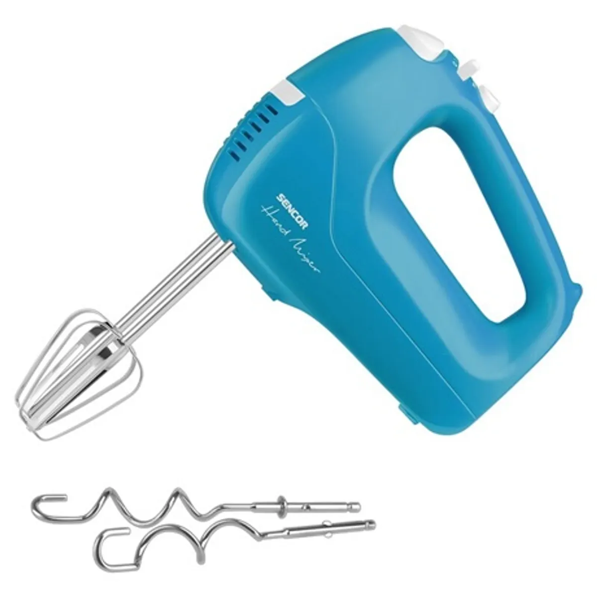 Sencor SHM 5407TQ Kézi mixer 200 W 5 fokozat Turbo rozsdamentes acél habverő és dagasztókar fehér kék #1