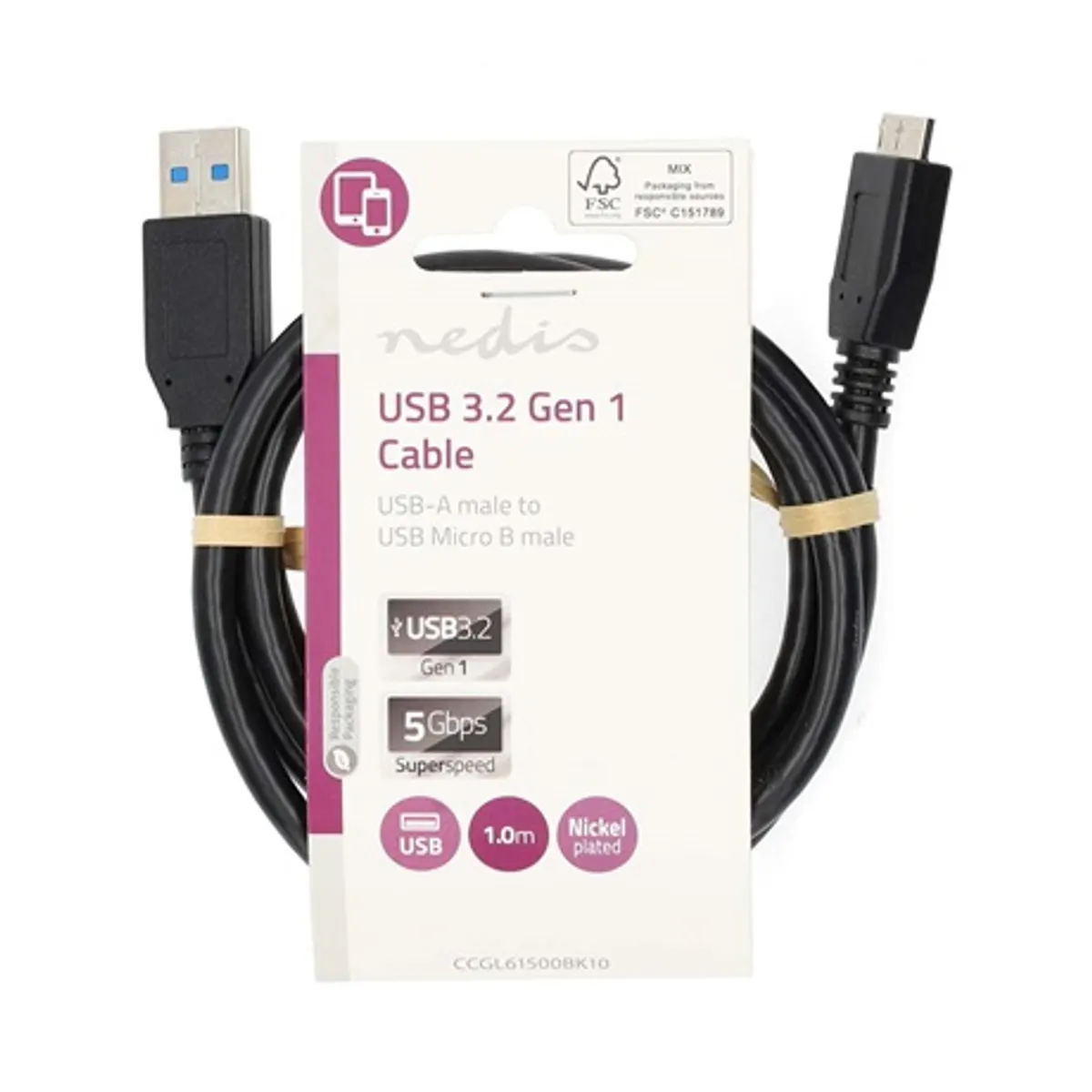 Nedis CCGL61500BK10 USB3.2 Gen 1 USB-A-Micro-B kábel, 1 m, 5 Gbps #2