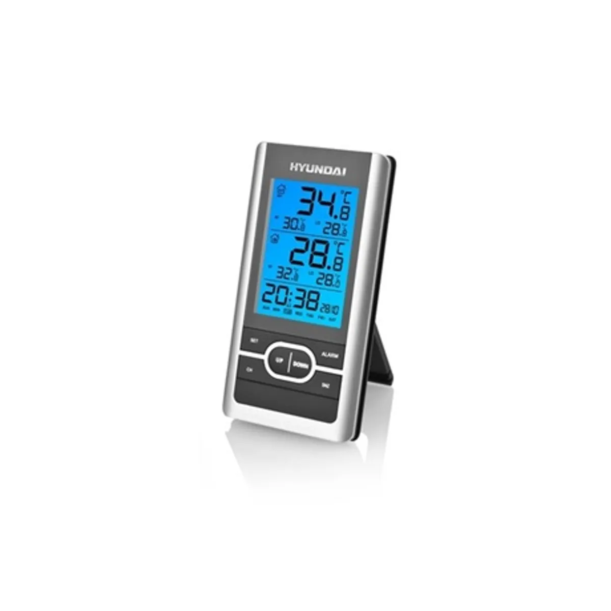 Hyundai WS1070S időjárás állomás érzékelővel belső 0-50 °C külső -20-50 °C óra riasztó szundi dátum naptár LCD kijelző fekete-ezüst #1