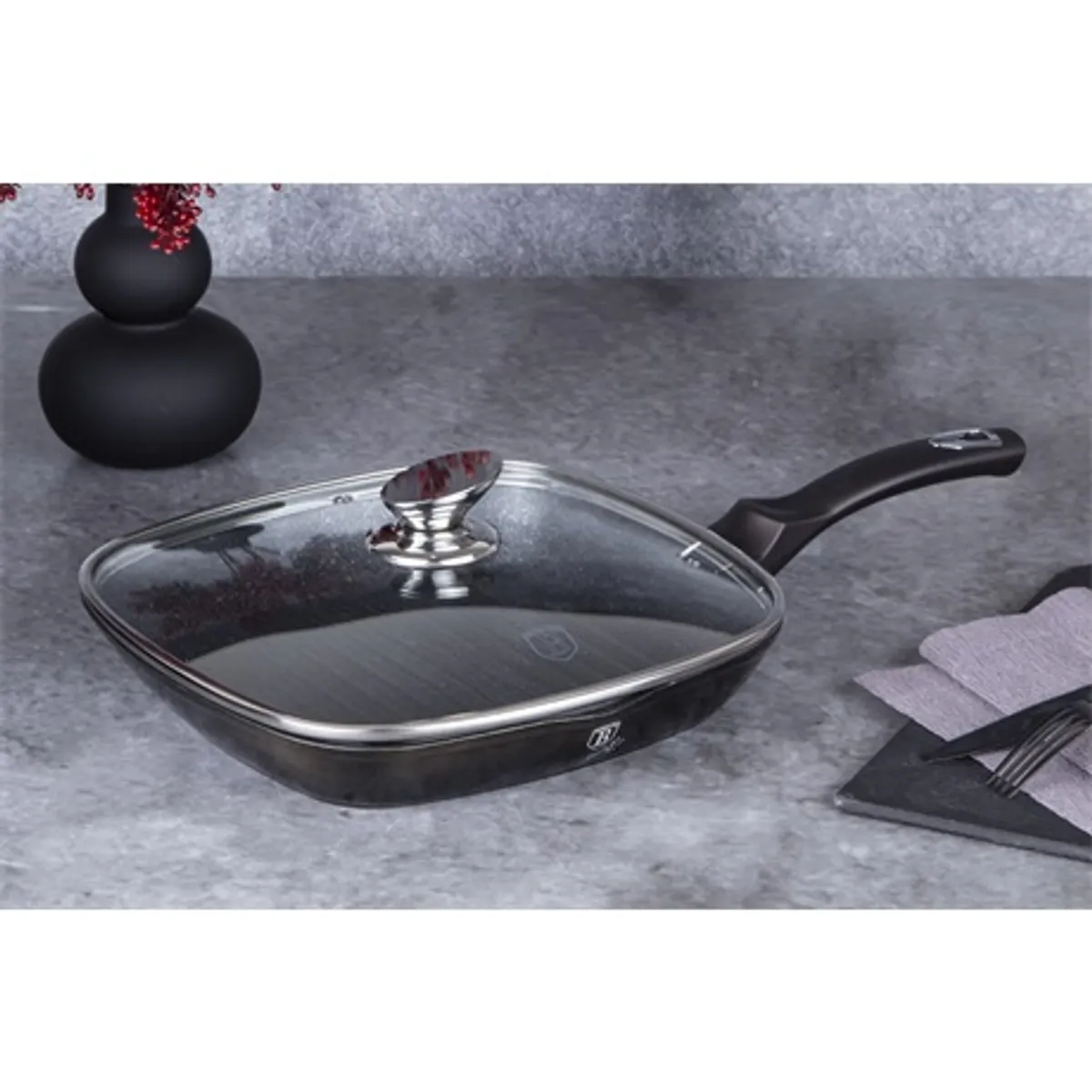 Berlinger Haus BH-6612 grill serpenyő fedővel 28 cm, indukciós kompatibilis, tapadásmentes, PFOA-mentes, sütőben használható #2