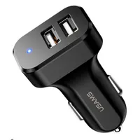 Usams CC087TC01 autós töltő kétportos USB kimenet 5V 2.1A DC 12-24V bemenet ABS kék jelzőfény