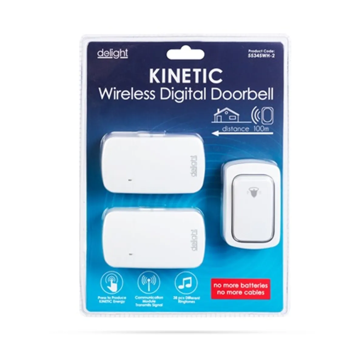 Delight 55345WH-2 vezeték nélküli csengő Kinetic 2 beltéri fehér #2