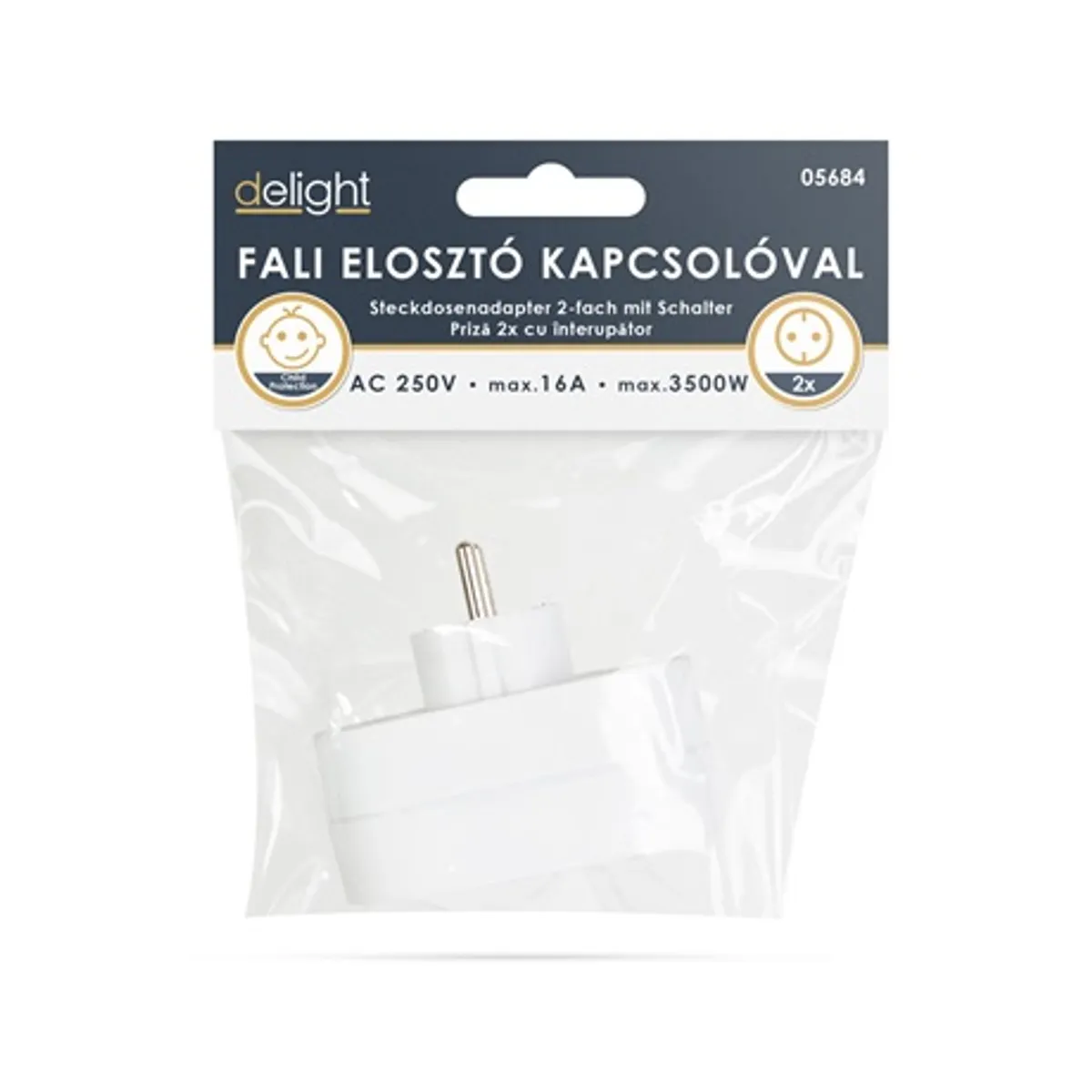 Delight 05684 2-es fali elosztó kapcsolóval földelt gyerekvédelemmel #4