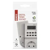 Emos P5521N digitális időkapcsoló aljzat 230V 16A 3680W IP20 8 programok 1 perc kapcsolási idő nyári időszámítás gyerekzár NiMH 1,2V gombelem #5