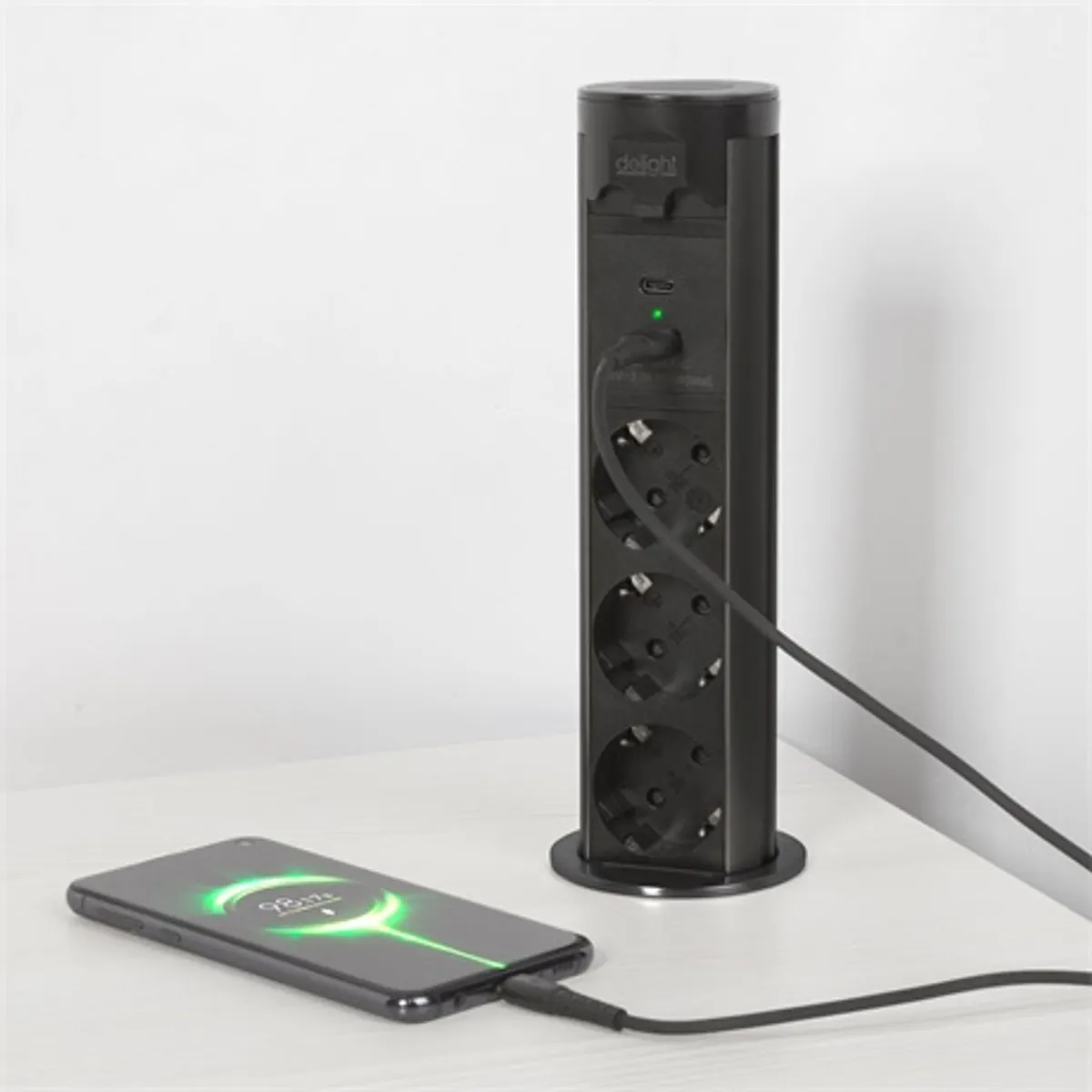 Delight 20453B motoros rejtett elosztó fém ház 3 aljzat USB-A USB-C #3