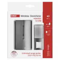 Emos P5760 vezeték nélküli csengő 120 m hatótávolság 16 dallam 85 dB 433 MHz USB-port 2 A self-learning párosítás IP44 ezüst #2
