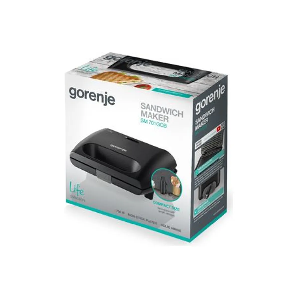 Gorenje SM701GCB Szendvicssütő 700 W alumínium sütőlap 20x10 cm, tapadásmentes, hőmérséklet kijelző, függőleges tárolás, lezárható sütési pozíció #4