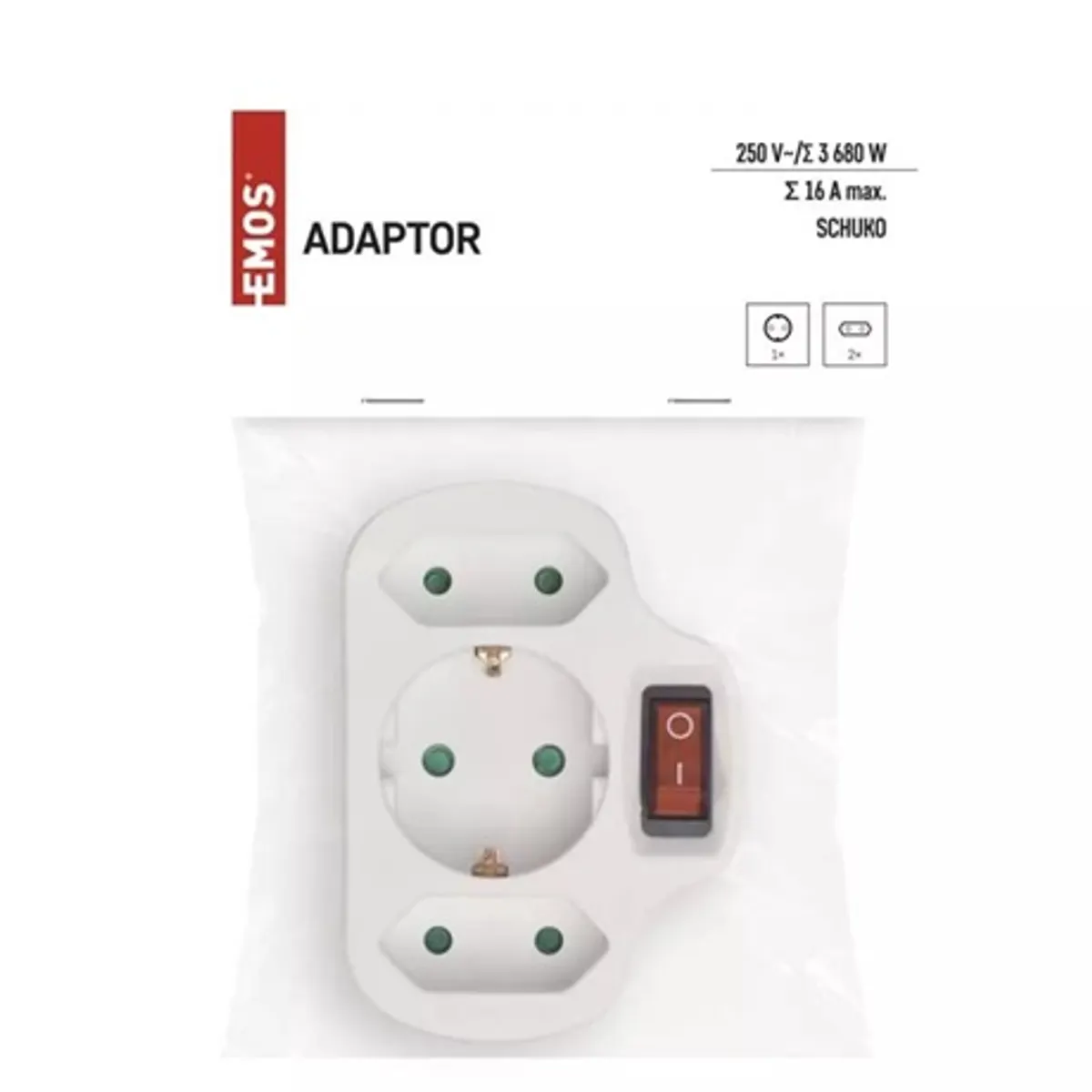 Emos P00282 elosztó kapcsolóval 3 aljzat 250 V 16 A fehér műanyag ip20 gyerekzár #5