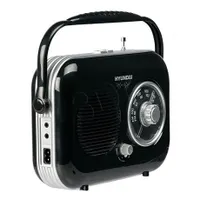 Hyundai PR100 táskarádió retro AM FM tuner fejhallgató AUX bemenet 1W fekete