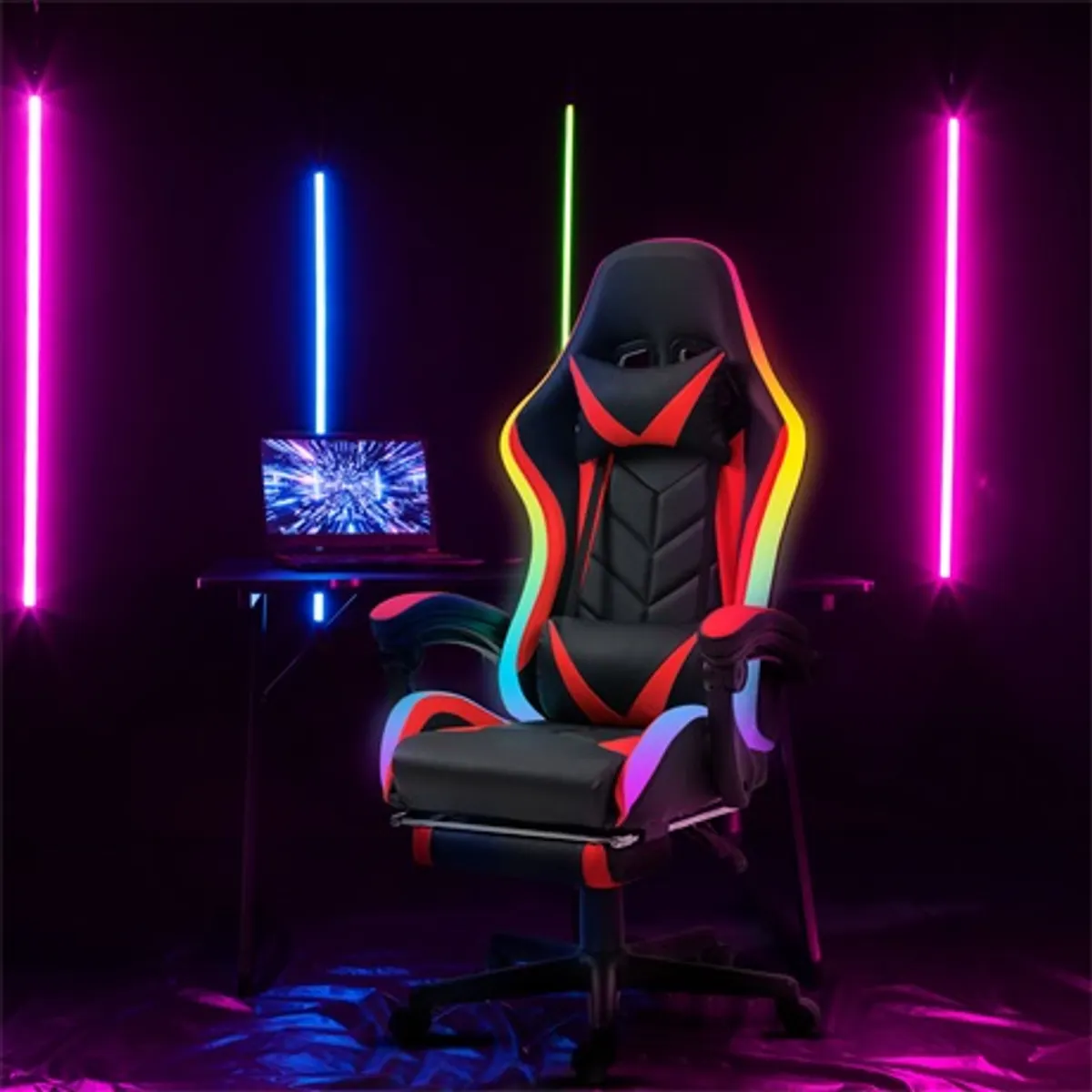 Bemada BMD1115RD Gamer szék 54x52 ülőfelület 82x57 háttámla, dönthető 120 kg RGB LED távirányító magasságállítás 45-55 cm #2
