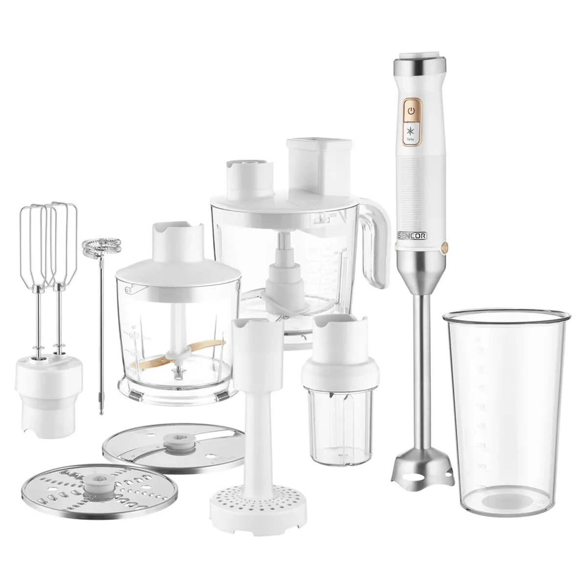 Sencor SHB 6551WH Botmixer 7 in 1 1500 W 20 fokozat 800 ml keverőedény 500 ml edény titánbevonatú rozsdamentes acél pengék #1