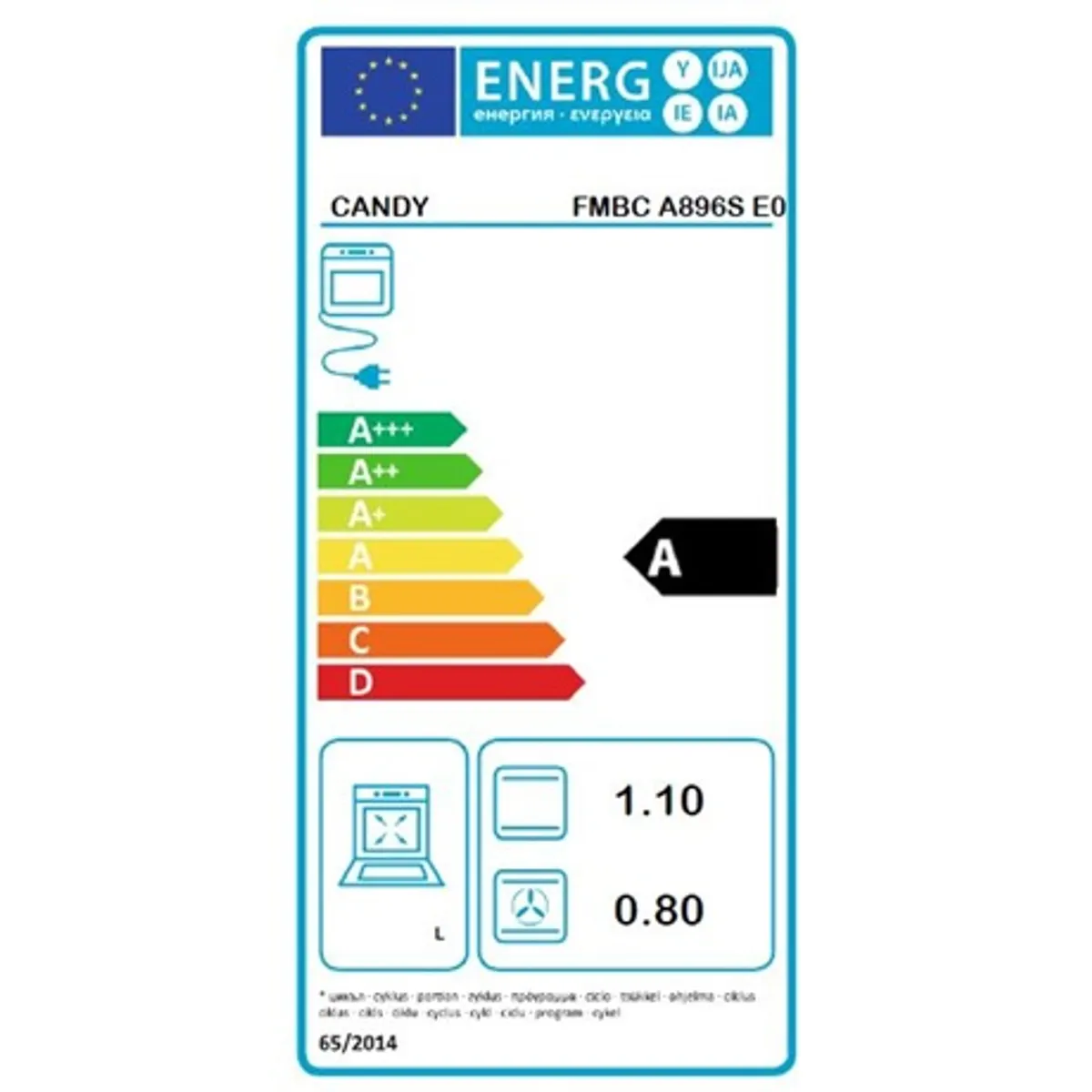 Candy FMBC A896S E0 Sütő beépíthető elektromos energiaosztály A 2400 W hólégbefúvás hőlégkeverés pirolitikus tisztítás teleszkópos sín #10