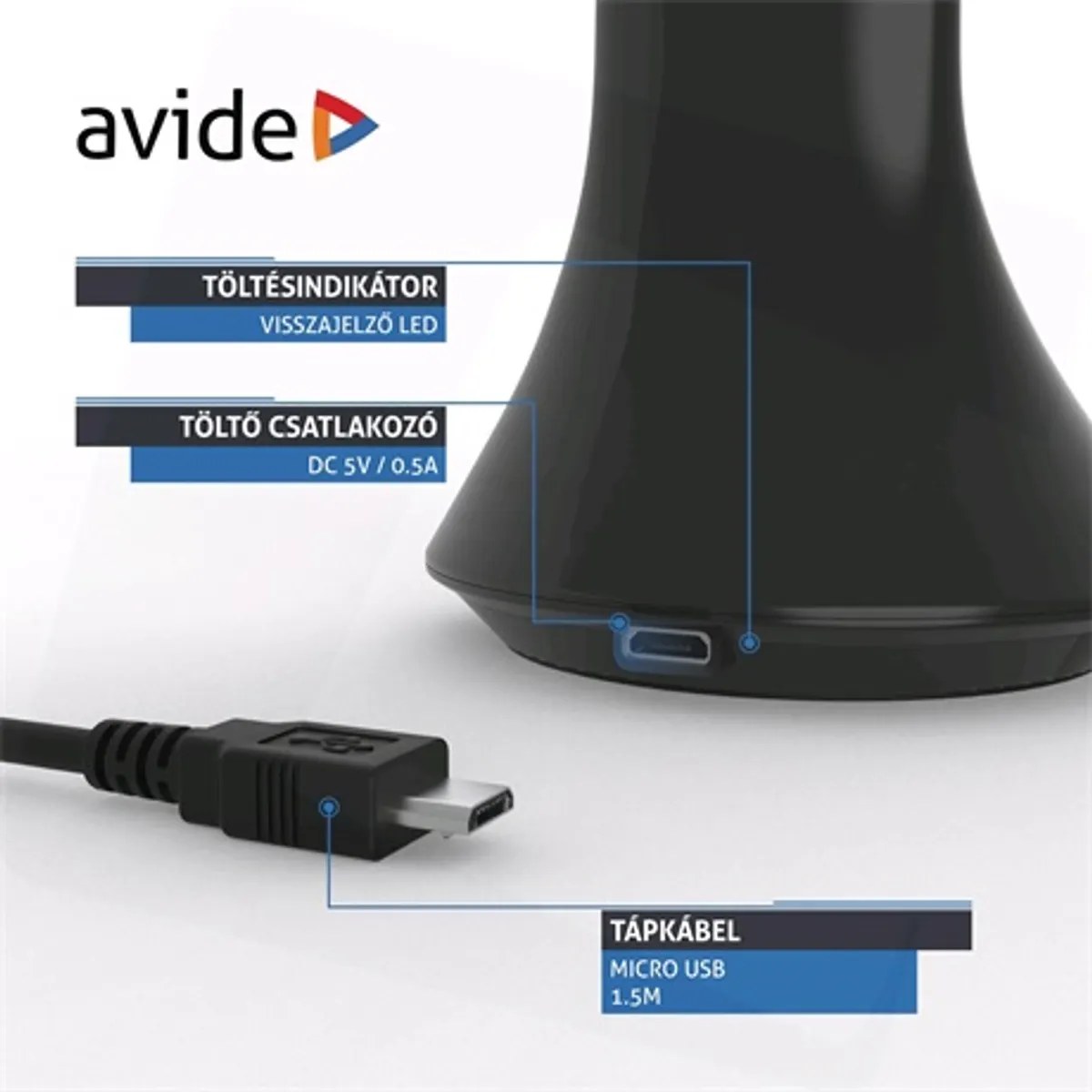 Avide ABLDL-CALENDAR-5W fekete led asztali lámpa naptárral óra ébresztő hőmérséklet kijelzés akkumulátor #9