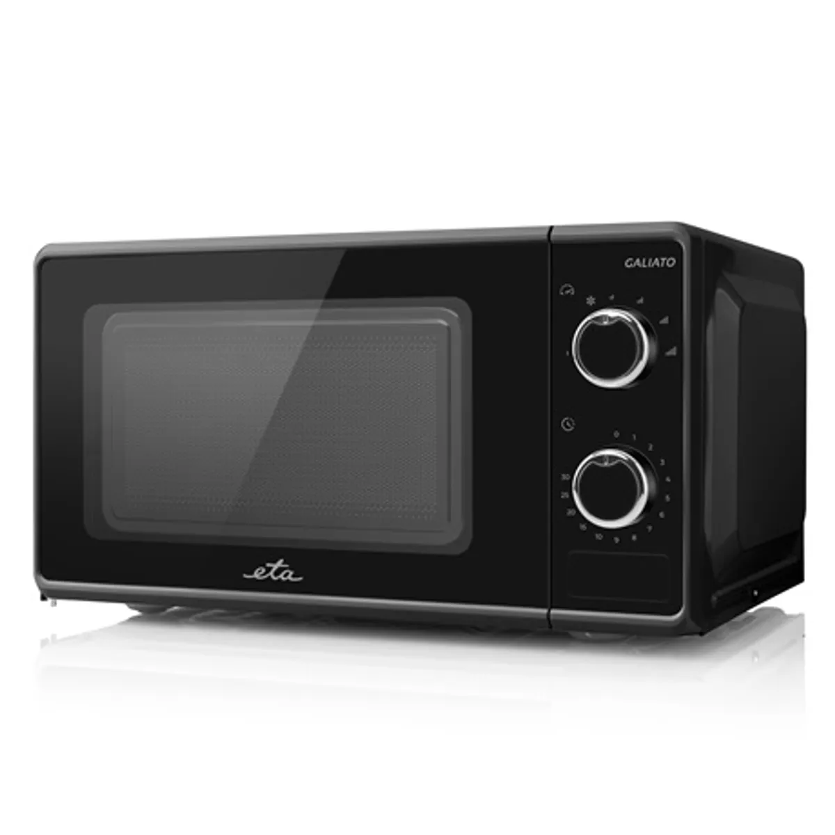 Eta 221090010 Mikrohullámú sütő mechanikus vezérlés 17 l 700 W leolvasztás 6 fokozat 30 perc időzítő ajtónyitásra automatikus leállás belső világítás fekete #1