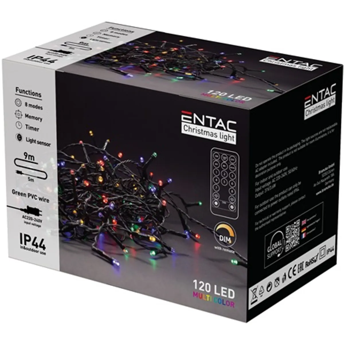 Entac ECL-120-MC-IR Füzér 120 led színes távirányítóval 9 m, 220-240V, 3,6 W, IP44, 8 mód, memória, időzítő, fényérzékelő, fényerő-szabályzó #1