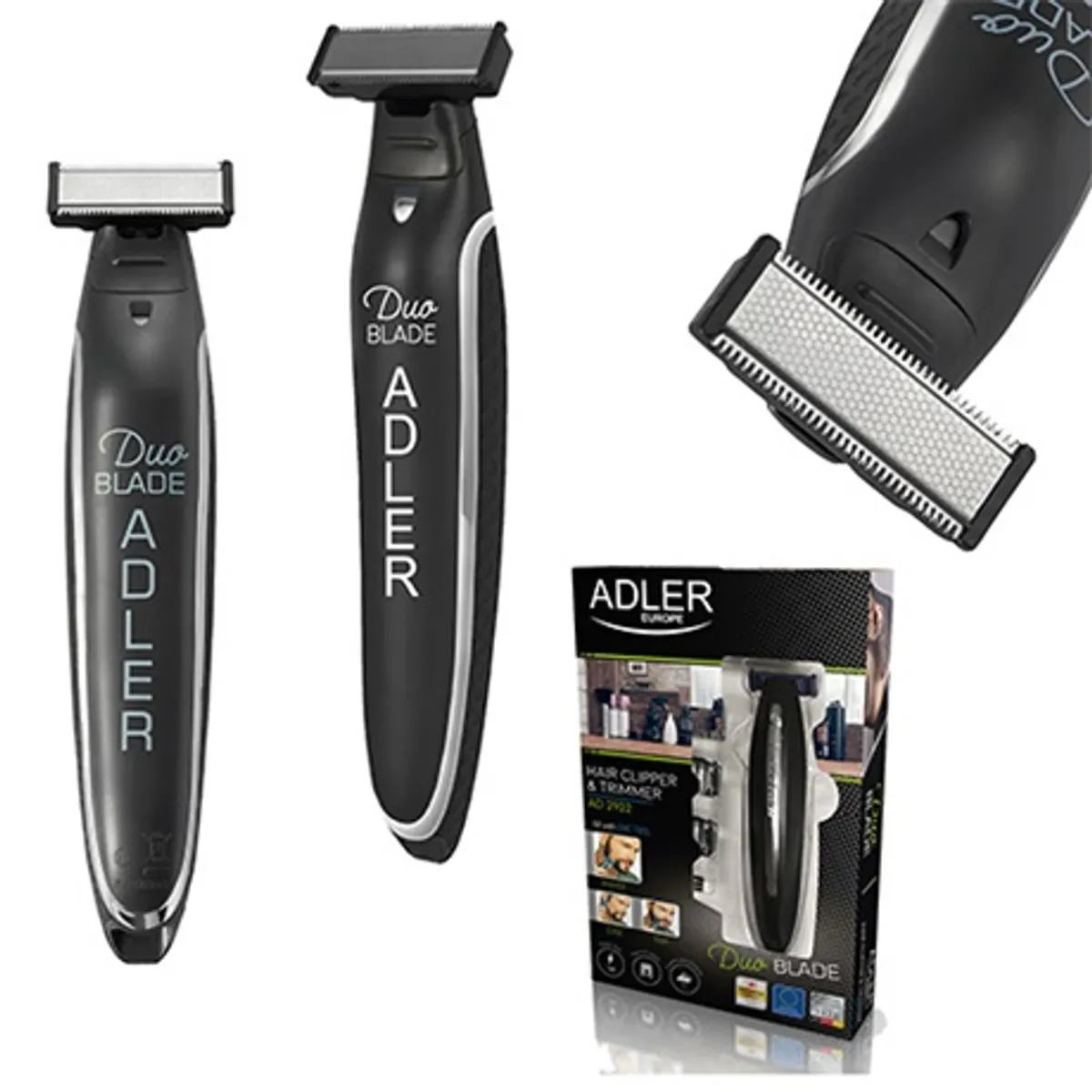 Adler AD2922 borotva és szakállvágó 2 pengéjű 3 távtartó led világítás usb töltés lítium-ionos akkumulátor 45 perc működés kefe a tisztításhoz #6