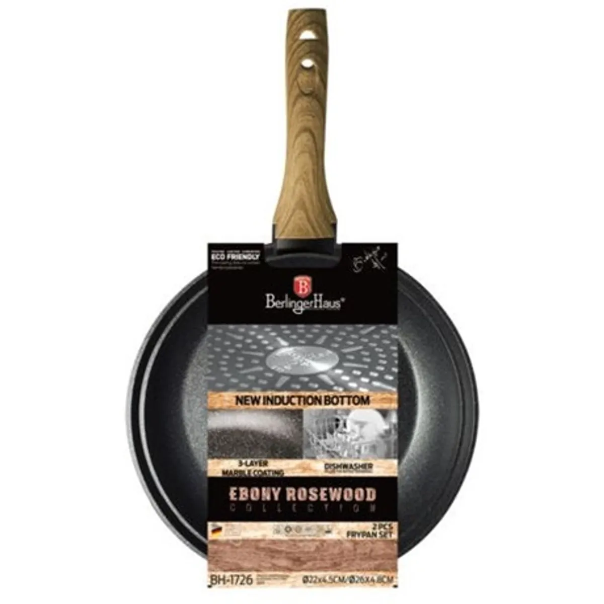 Berlinger Haus BH/1726F SERPENYŐ SZETT 22 cm és 26 cm, 1,3 L és 2 L, háromréteg gránit bevonat, indukciós talp, fa nyél, PFOA-mentes #2