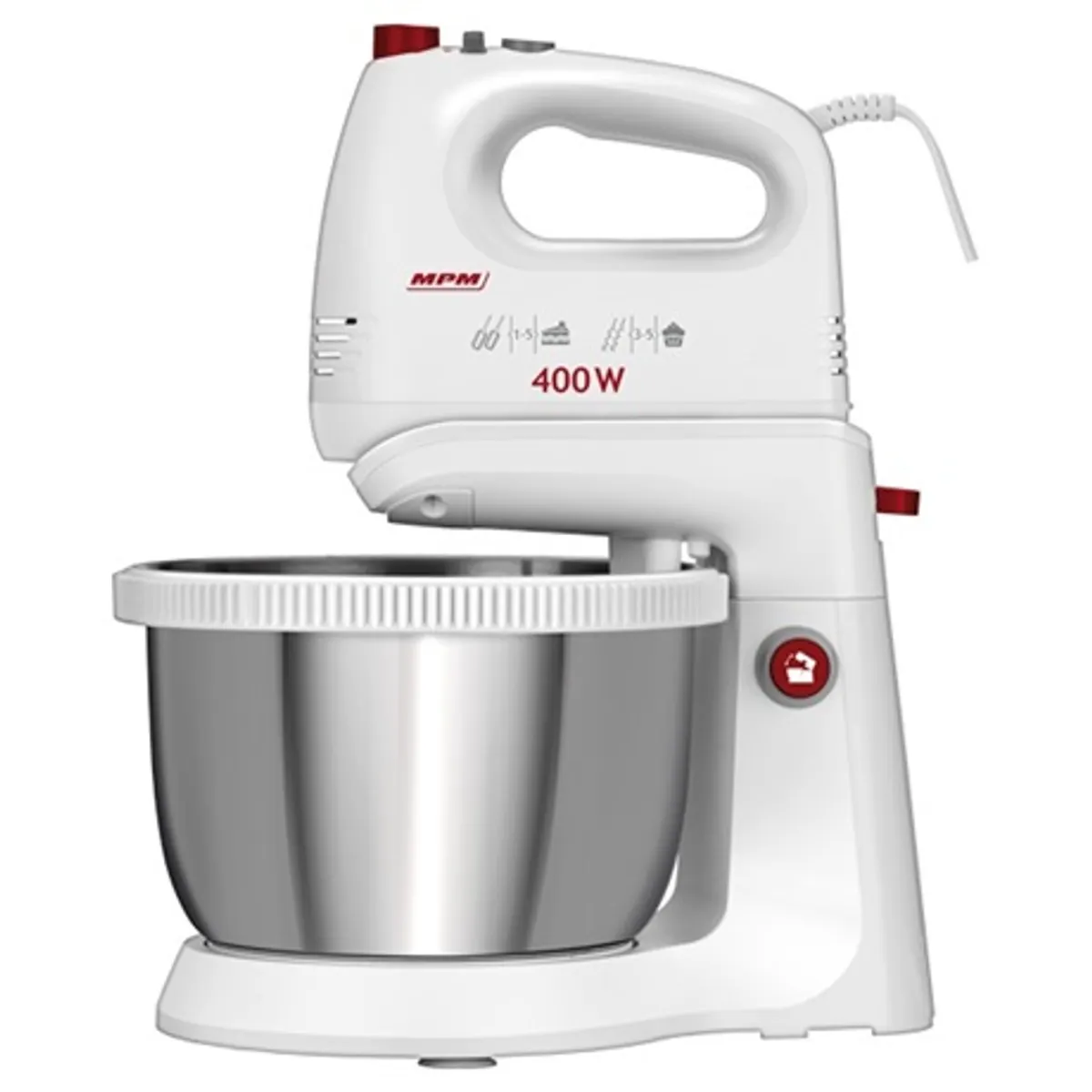 MPM MMR-21Z tálas mixer rozsdamentes acél forgótál 3,5 L 5 fokozatú TURBO habverő horoggyúró tésztakeverő kioldó gomb biztonsági rendszer 400W #4