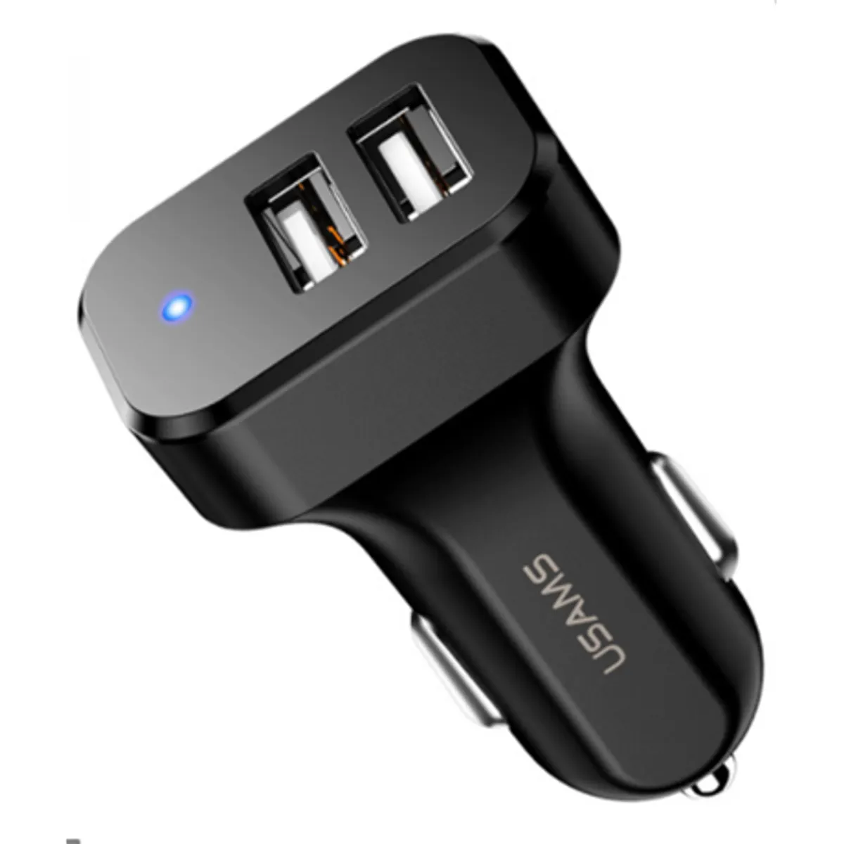 Usams CC087TC01 autós töltő kétportos USB kimenet 5V 2.1A DC 12-24V bemenet ABS kék jelzőfény #1
