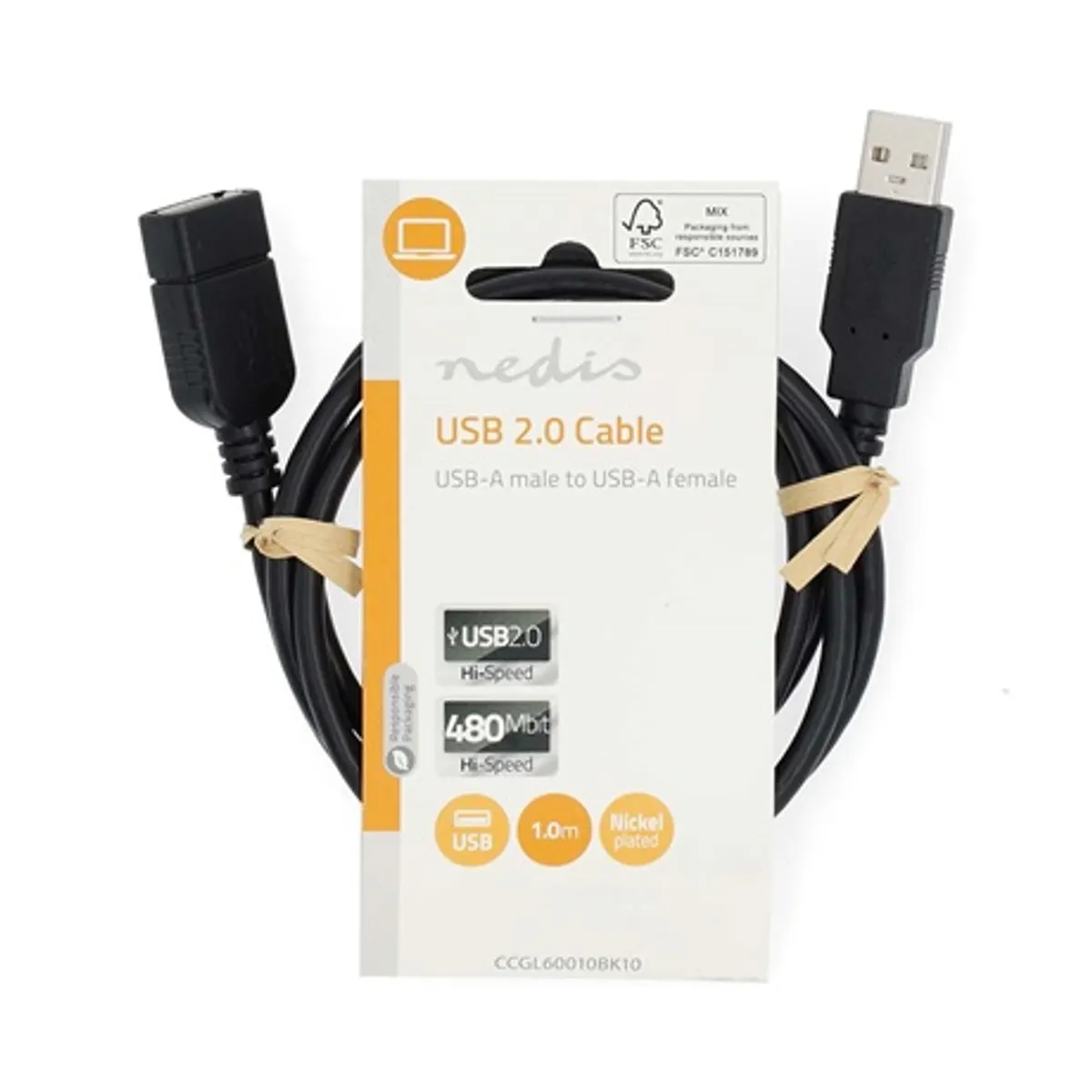 Nedis CCGL60010BK10 USB A-A hosszabbító kábel 1 m USB 2.0 fekete #3