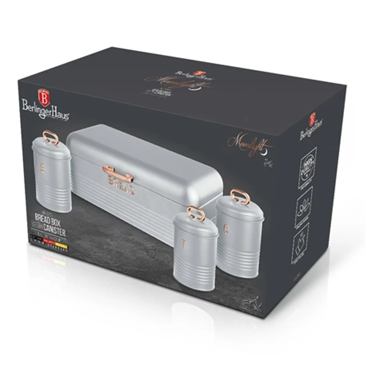 Berlinger Haus BH/6755 Moonlight kenyértartó 3 részes tároló szett rozsdamentes acél szürke-rose gold #3