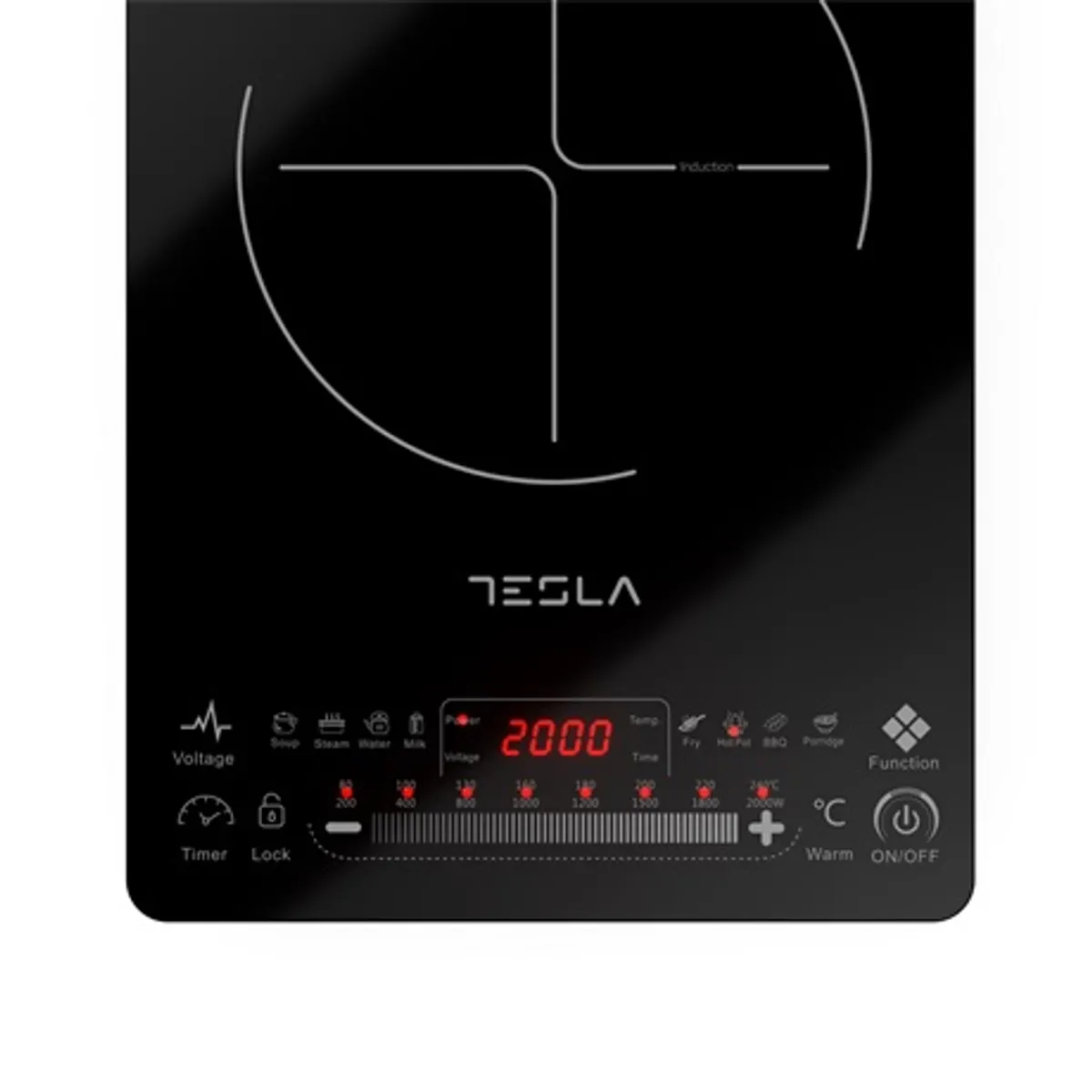 Tesla IC400B indukciós hordozható főzőlap 2000W fekete kristályüveg érintőérzékelővel 250x250 mm zóna 200 mm 80-240 °C 8 fokozat auto kikapcsolás #1