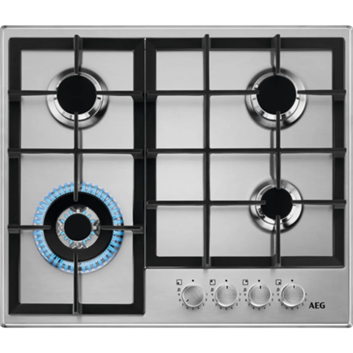 Aeg HGB64420SM beépíthető gázfőzőlap 60 cm, 4 zóna, Wok égő 4000W, StepPower 1-9, frontkapcsolós, rozsdamentes acél #1