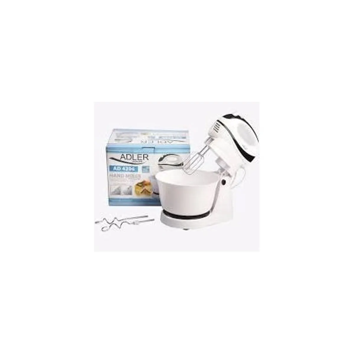 Adler AD4206 tálas mixer 300W 5 sebesség Turbo rozsdamentes habverő és dagasztó szár forgatható műanyag tál #1