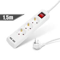 Delight 20221U Elosztó 3-as 1,5 m 2 USB kapcsolós fehér #1