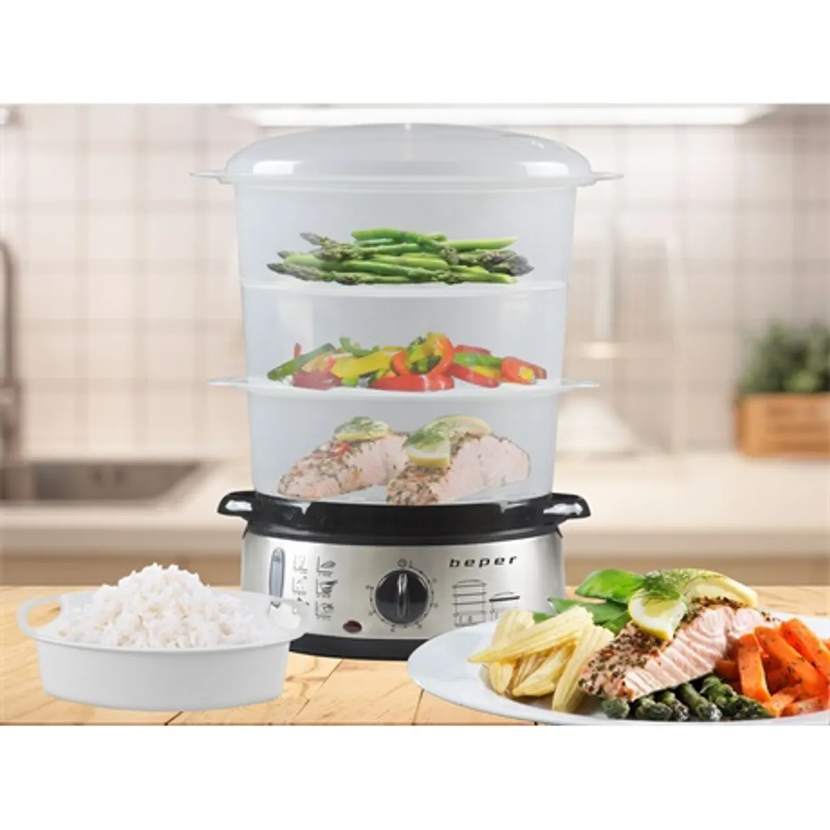 Beper BC.250 pároló 9l 800 W rozsdamentes aljzat 3 BPA-mentes tároló 1 l víztartály 60 perc időzítő #6