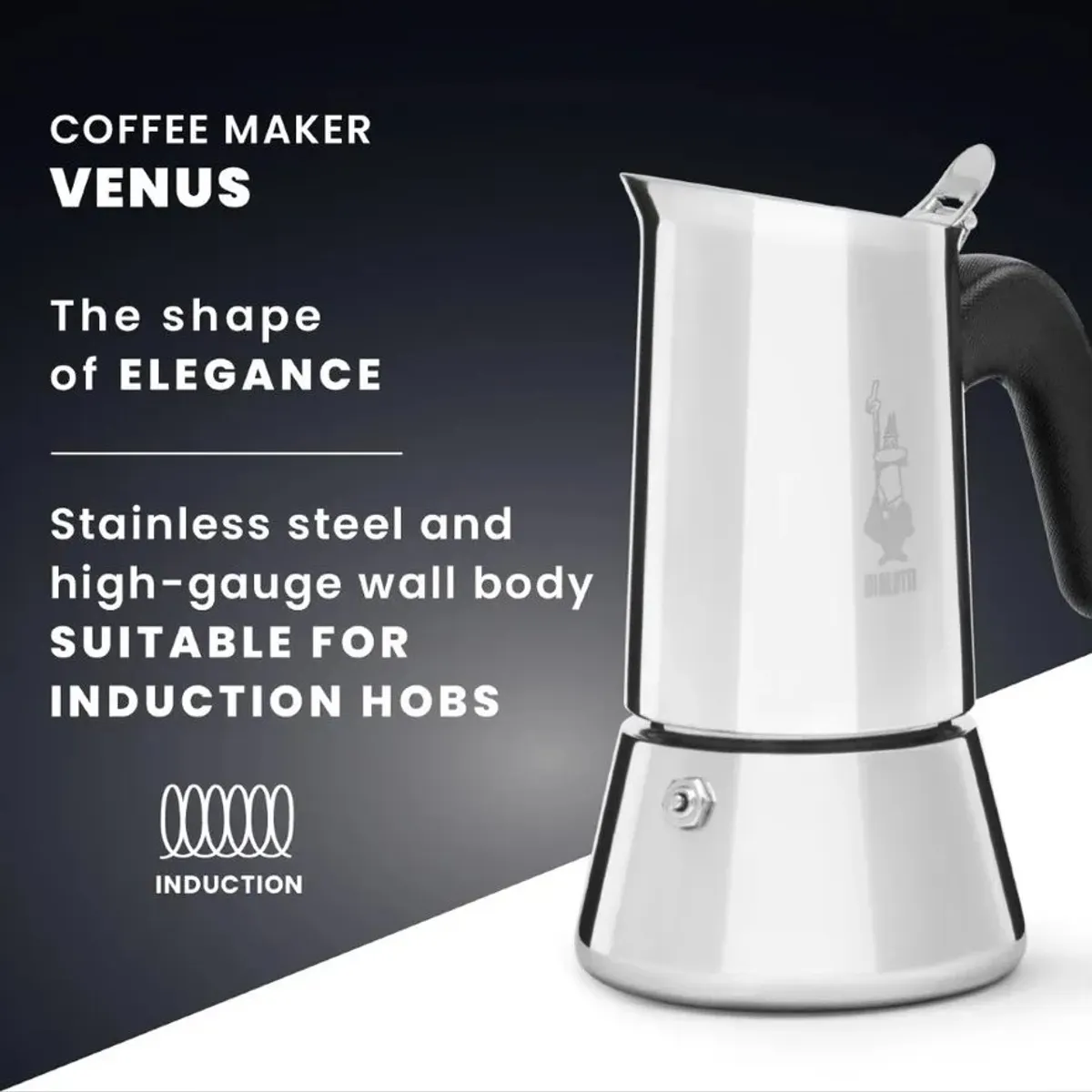Bialetti 7255/CN VENUS Venus kotyogós kávéfőző 6 adag rozsdamentes acél 240 ml indukciós főzőlapokon használható #7