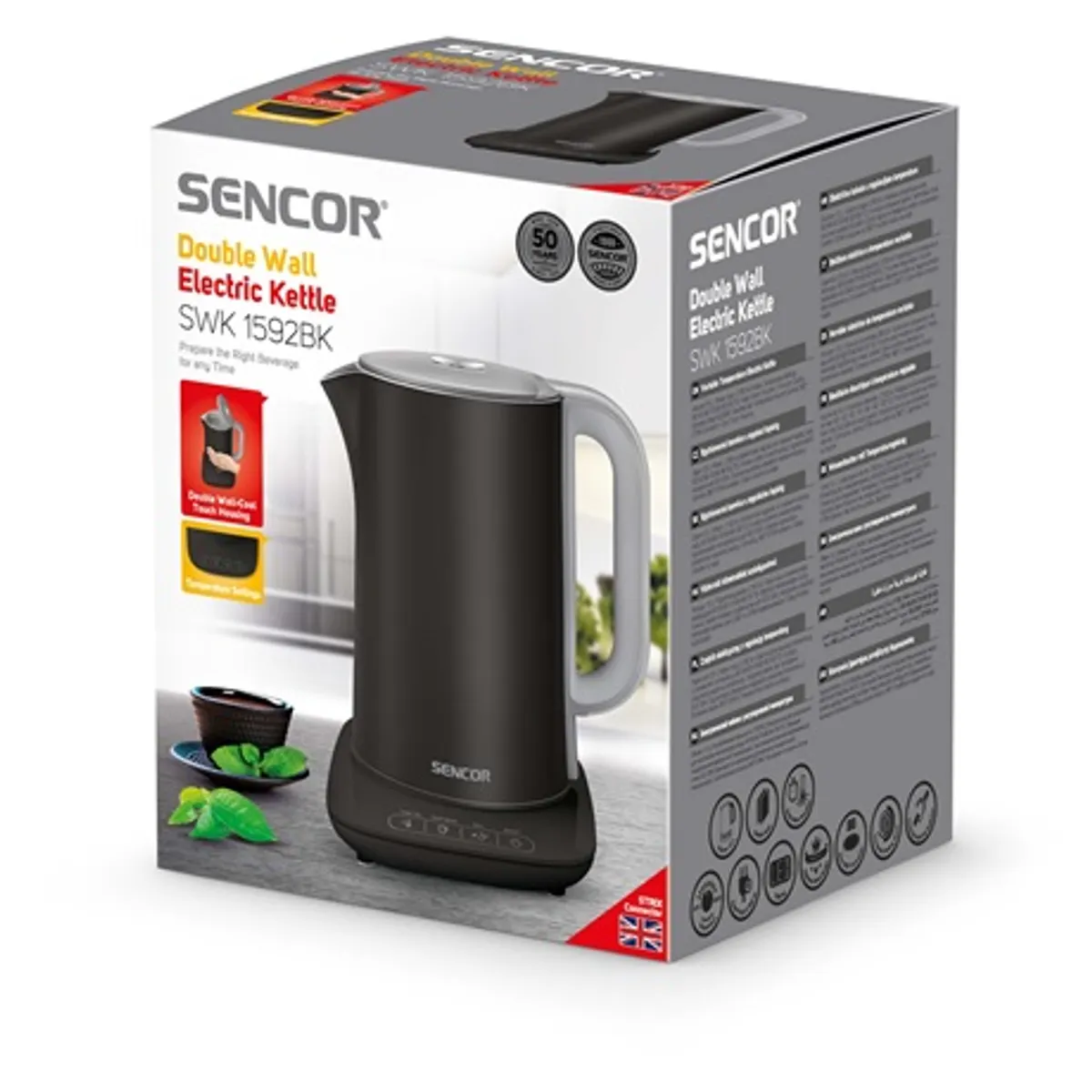 Sencor SWK1592BK vízforraló 1,5 L 2150 W duplafalú rozsdamentes SUS304 LED kijelző Strix középcsatlakozó 40-100 °C #6