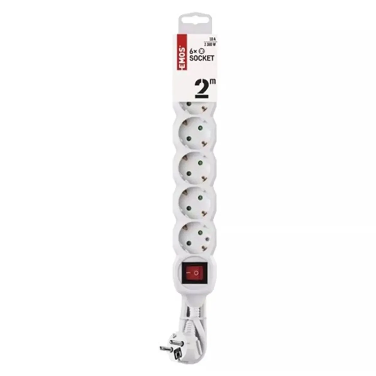 Emos P1622 Elosztó 6 aljzat schuko 2 m kapcsoló fehér 250 volt 10 amper 2300 watt 1 mm2 vezeték #2