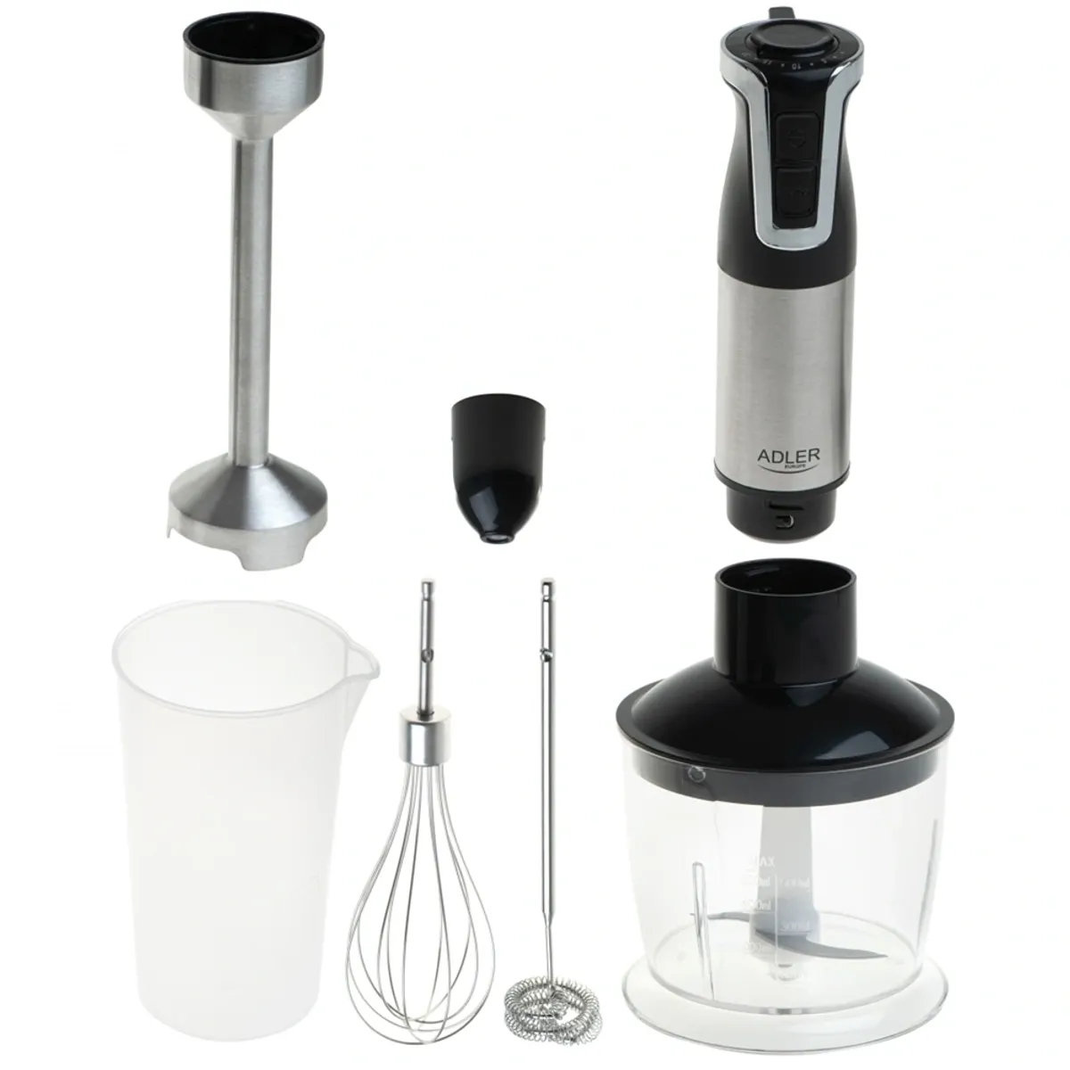Adler AD4627 Botmixer szett 1800W max turbo 4 rozsdamentes pengék 600ml tartály 700ml mérőpohár rozsdamentes keverő és habverő tejhabosító feltét #6
